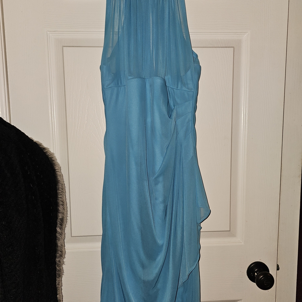 Malibu Blue Asymmetrical Ruched Cocktail Gown